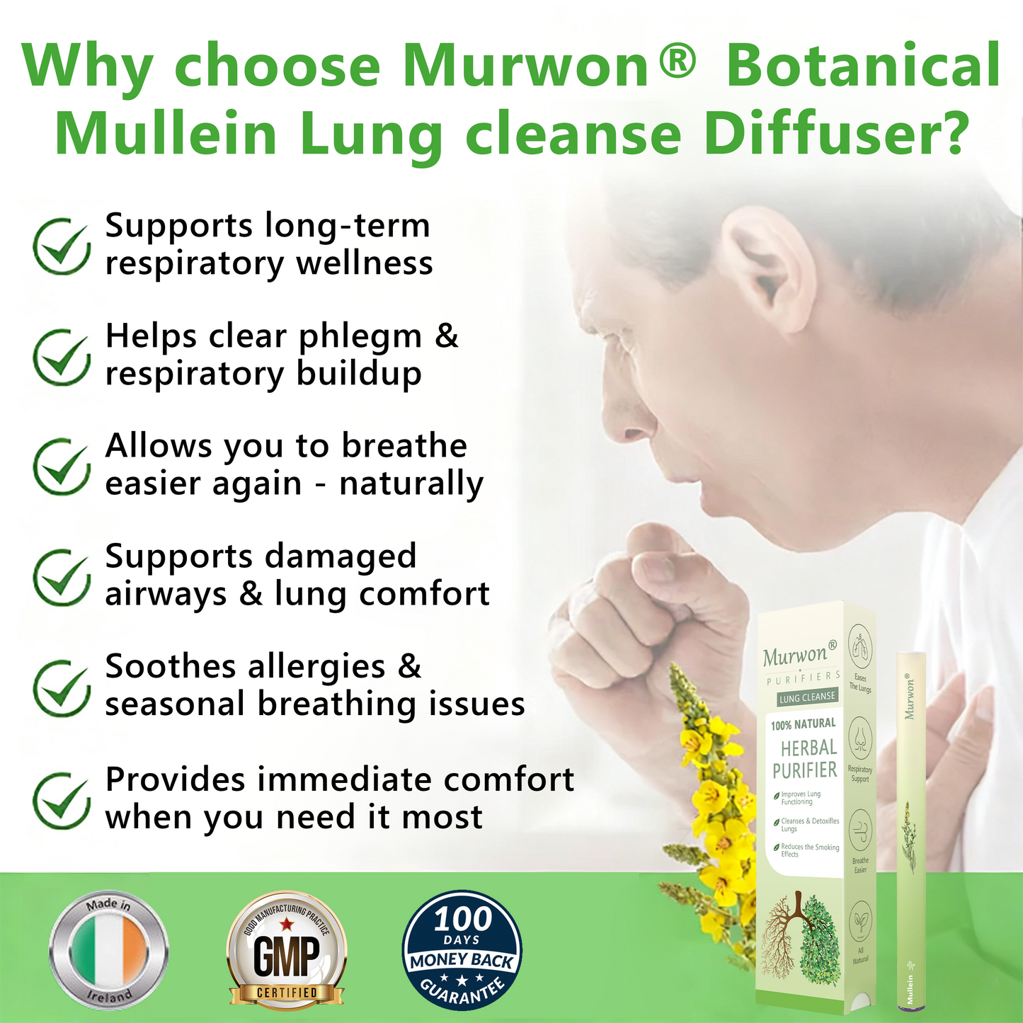 𝐈𝐫𝐞𝐥𝐚𝐧𝐝 𝐎𝐰𝐧𝐞𝐝 𝐚𝐧𝐝 𝐎𝐩𝐞𝐫𝐚𝐭𝐞𝐝✅ 𝐘𝐚𝐠𝐨𝐨® 𝐁𝐨𝐭𝐚𝐧𝐢𝐜𝐚𝐥 𝐌𝐮𝐥𝐥𝐞𝐢𝐧 𝐋𝐮𝐧𝐠 𝐂𝐥𝐞𝐚𝐧𝐬𝐞 𝐃𝐢𝐟𝐟𝐮𝐬𝐞𝐫(Cough, Pharyngitis, shortness of breath, sputum, stuffy nose, bronchitis, bronchitis, allergy symptoms, lung discomfort)🔥